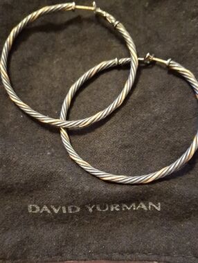 David Yurman Two-Tone Twisted Cable Hoop Earrings — Silver & Gold